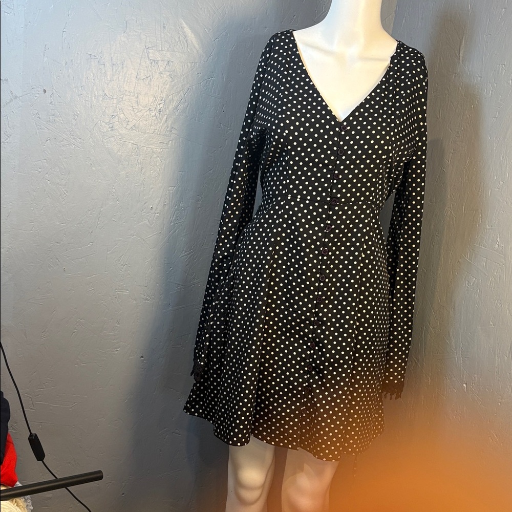 American Rag Black and White Polka Dot Long Sleeve Dress